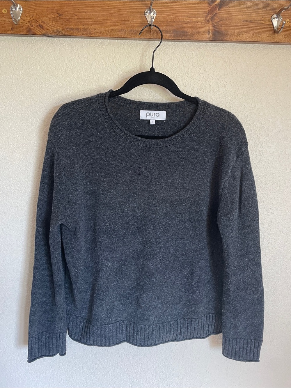 Pura Cashmere Supima Cotton Charcoal Roll Neck Sweater S Knit Pullover Fisherman